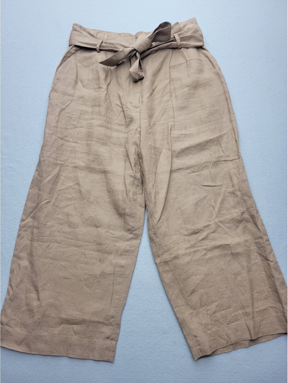 Chelsea 28 Women's Pants Size 14 Tan High Rise Paperbag Solid Knit Linen